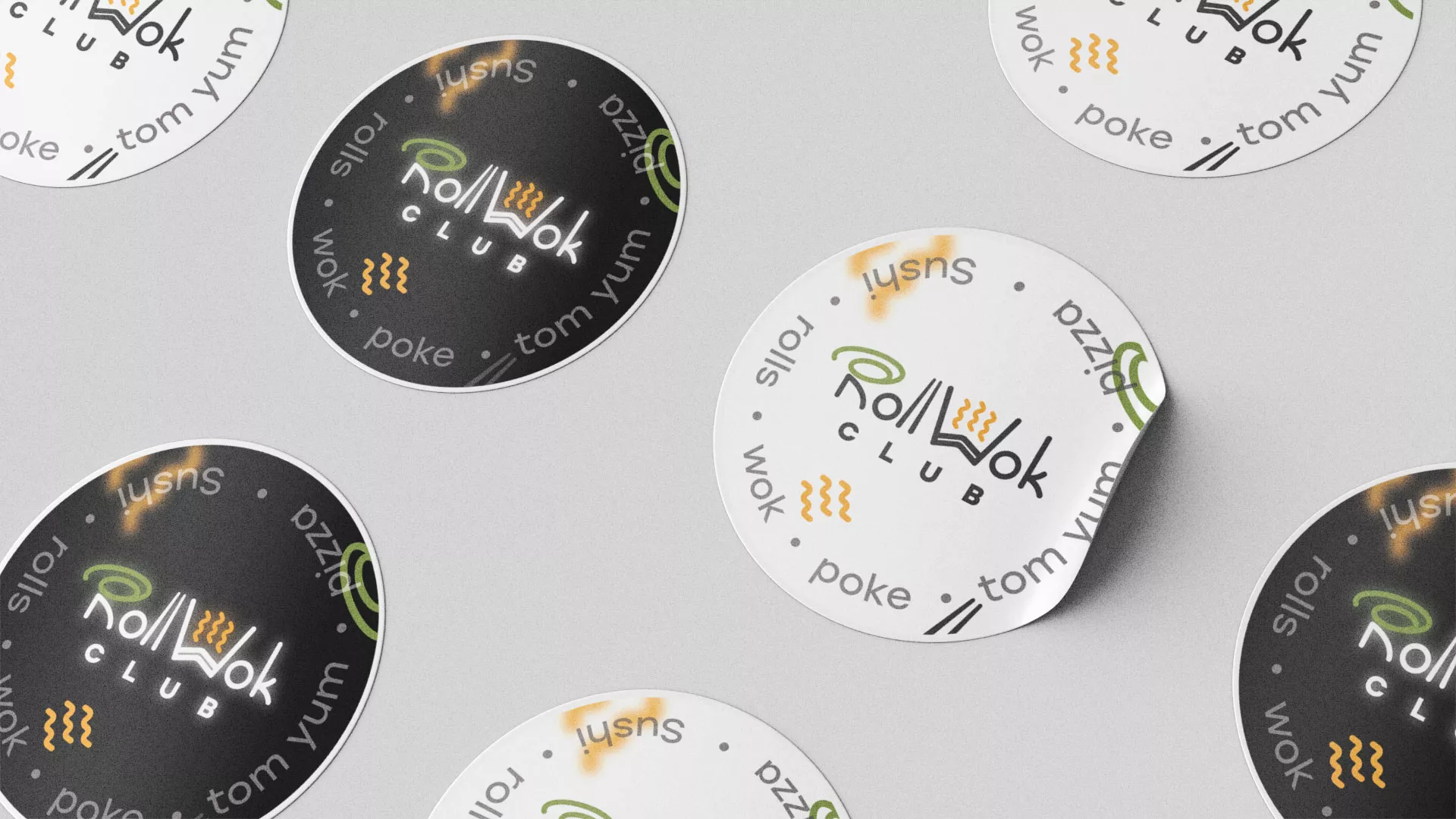 Разработка наклеек для суши-бара «Roll Wok Club» в Удачном